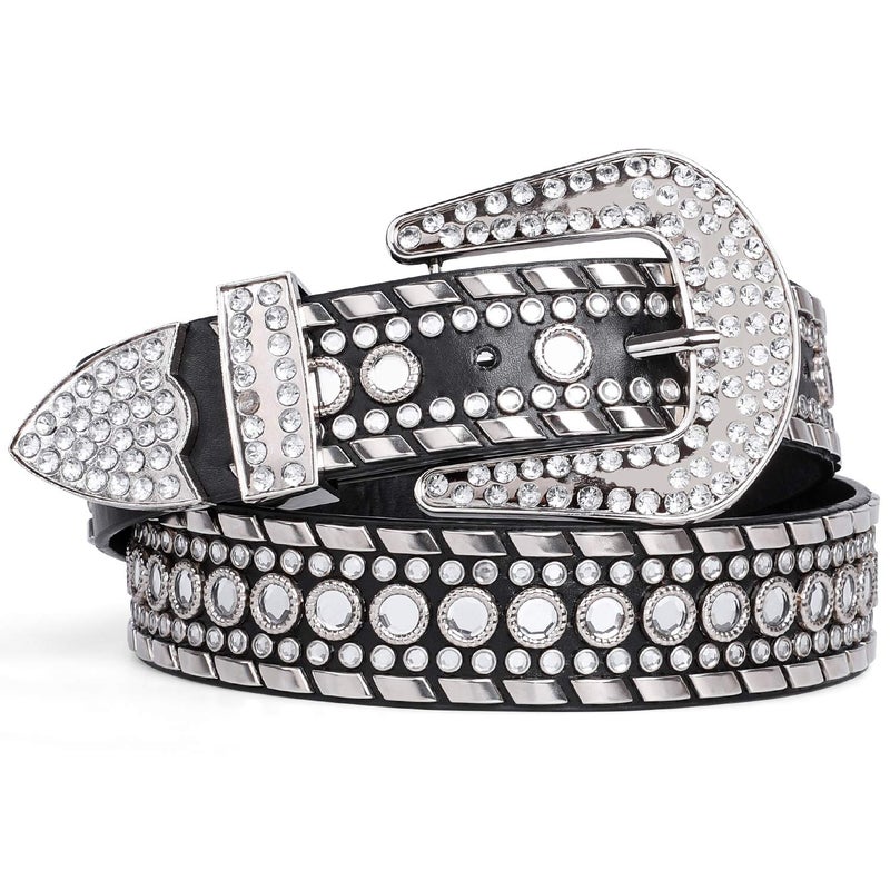 SUOSDEY Rhinestone Belt for Men Women Western Cowboy Cowgirl Bling Studded Leather Belt for Jeans Pants,Black,XL - Image 1